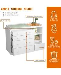 Famapy Changing Table Dresser, Baby Nursery Dresser with 5 Drawers and 2 Shelves, Baby Changing Table, Diaper Changing Station