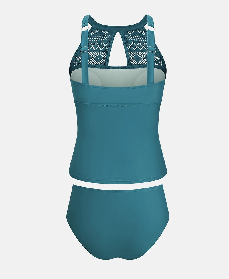 Cupshe Women's High Neck Mesh Cutouts Adjustable Straps Tankini Sets