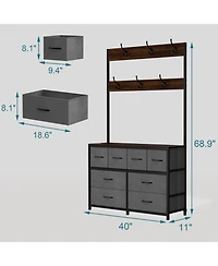 Yigii Tall Fabric Dresser 8 Drawers 6 Hooks Chest Bedroom Storage Organizer Space Saving Easy Assembly