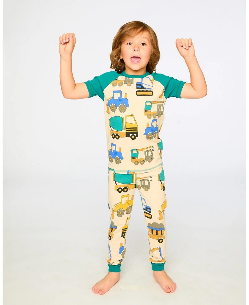 Deux par Deux Little Boys Cotton Two-Piece Pyjama Set Beige Truck Print