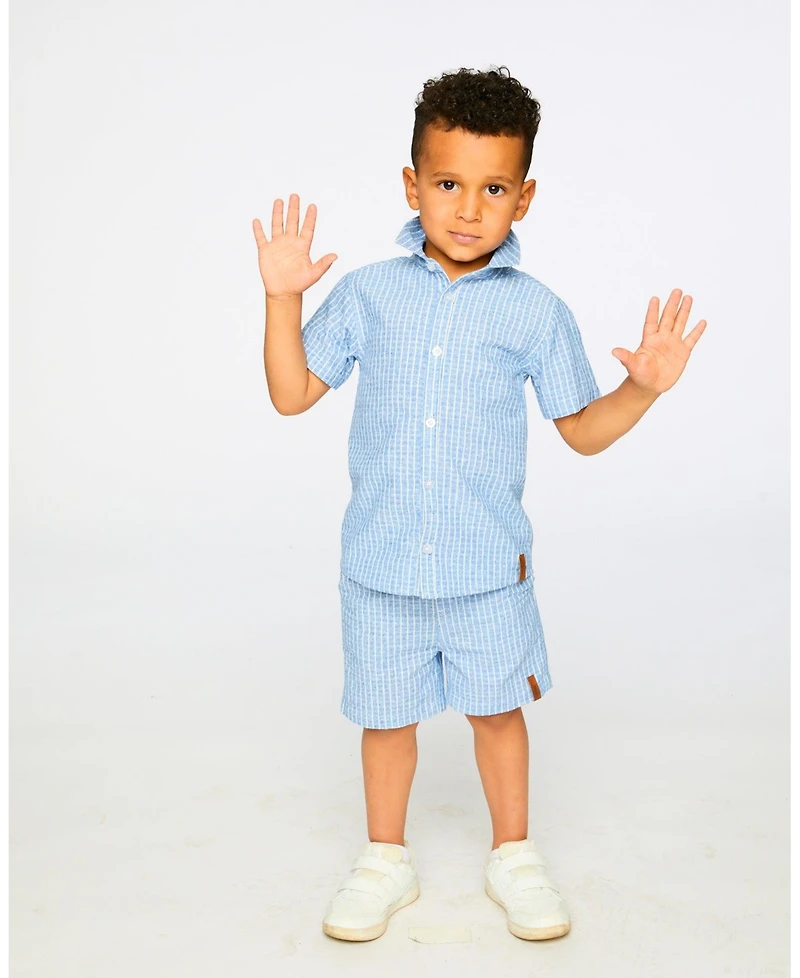 Deux par Deux Little Boys Printed Chambray Shorts Denim Stripes