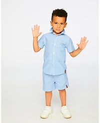 Deux par Deux Little Boys Printed Chambray Shorts Denim Stripes