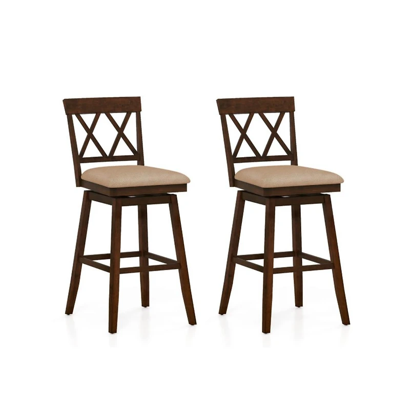 Gouun 29 in Swivel Bar Height Stool Set of 2 with Linen Upholstered Seat and Curved Backrest