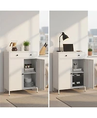 Yigii Metal Storage Cabinet Garage 2 Drawers Adjustable Shelf Locking Short Office Home