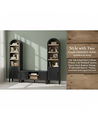 Yigii Tall Arched Pantry Cabinet Reeded Doors 5Tier Adjustable Shelves Bookshelf Storage