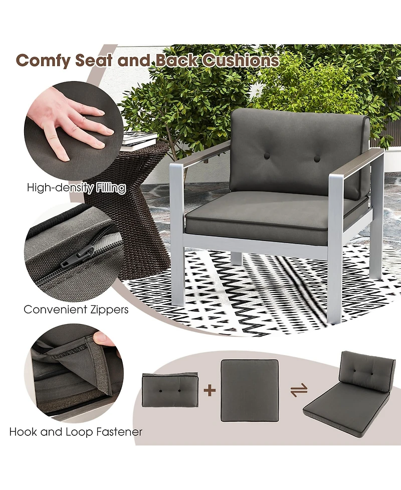 Gymax Patio Aluminum Armchair Contemporary Sofa Chair w/ Wpc Armrests