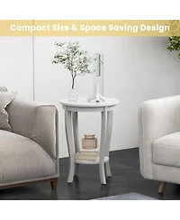 sumyeg 2-tier Round End Table with Solid Wood Legs