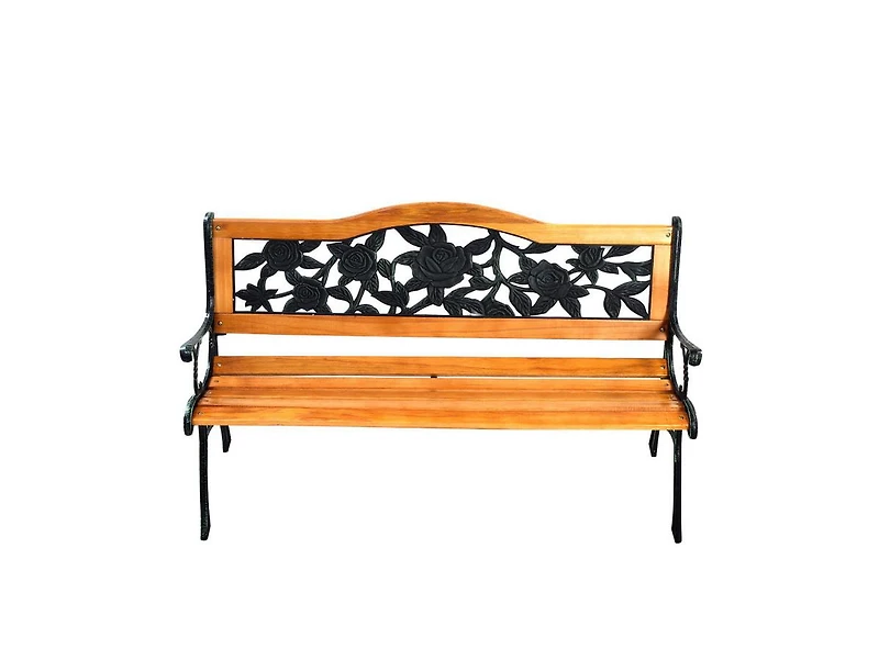 Clihome Garden Bench Chair Outdoor Wooden Loveseat with Iron Armrest