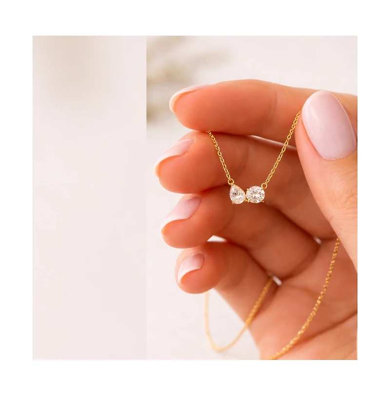 Dloria 2 ct. t.w. Toi et Moi Moissanite Necklace (Pear and Round-Cut, Color D, Fl Clarity) in Gold Vermeil