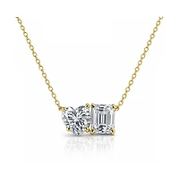 Dloria 2 ct. t.w. Toi et Moi Moissanite Necklace (Heart and Emerald-Cut, Color D, Fl Clarity) in Gold Vermeil