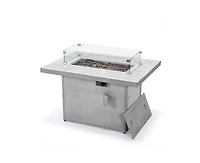 LeisureMod Chelsea Propane Fire Pit 44 Inch 55,000 Btu Auto-Ignition Gas Fire Pit Table with lid, Wind Guard and Decorative Stones Aluminum Frame