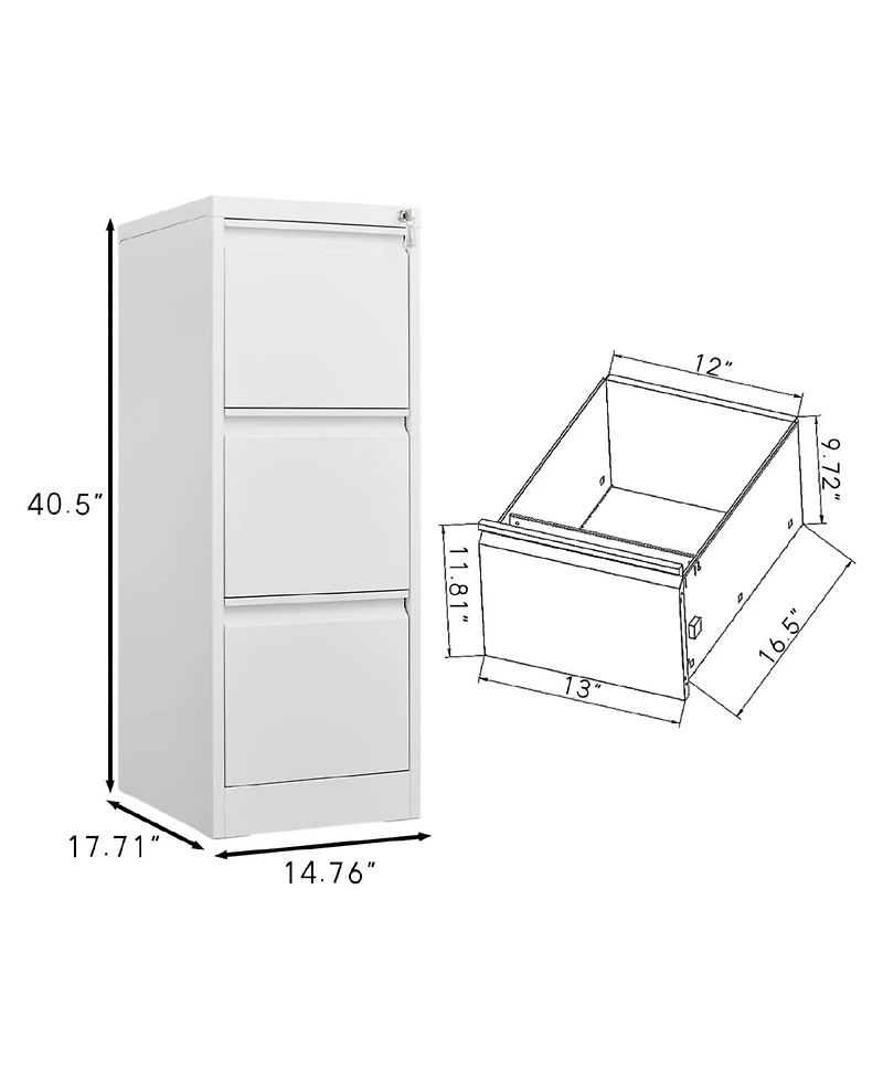 gaomon Metal Vertical Filing Cabinet with Lock and 3 Drawers