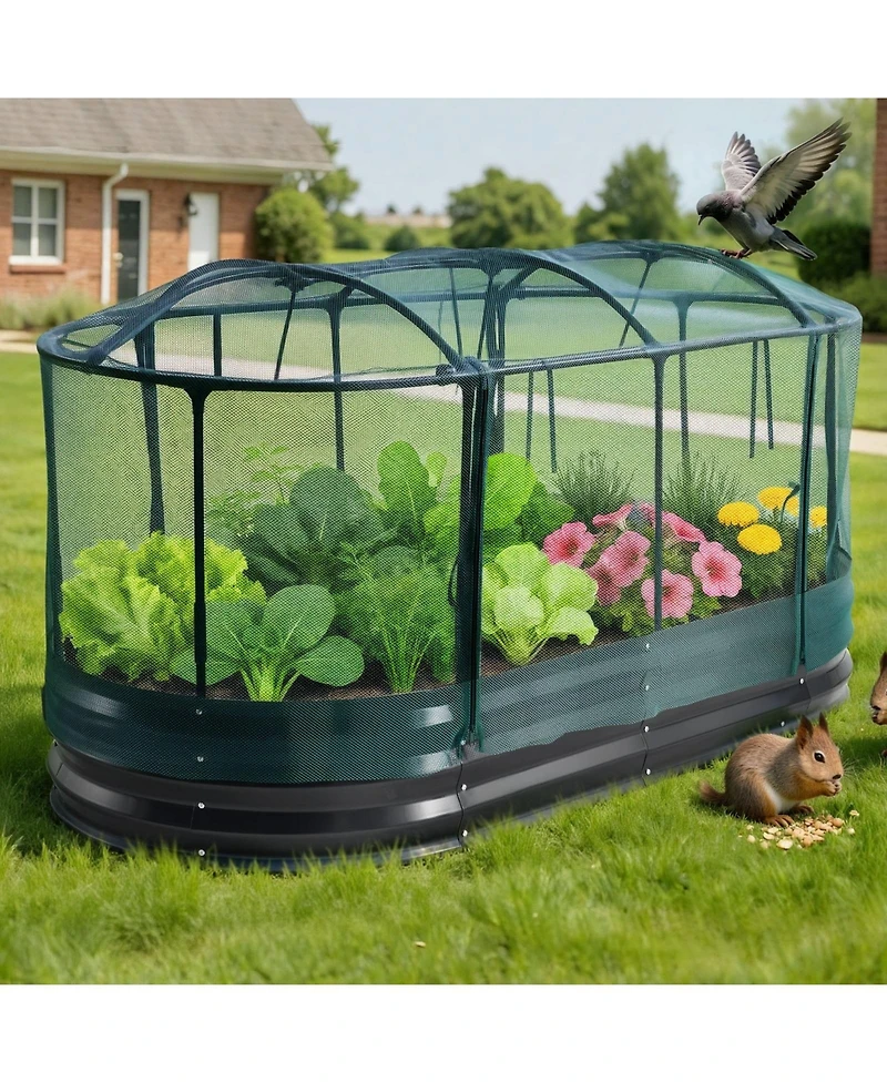 Sugift Galvanized Raised Garden Bed 6 x 3 x 1 ft with Self Watering System and Mesh Cover