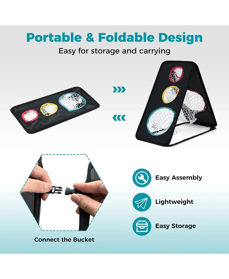 Mecale Dual-Sided Golf Chipping Net with Triple Targets, 5-Hole Training System