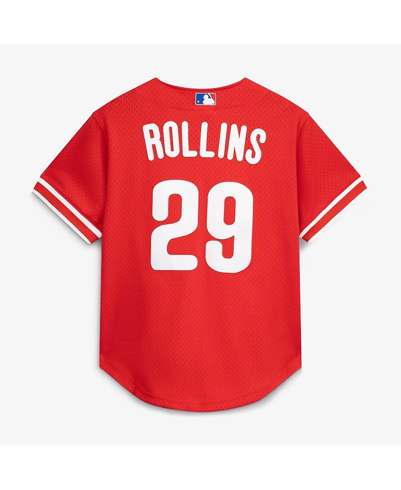 Mitchell & Ness Men's Jimmy Rollins Red Philadelphia Phillies Cooperstown Mesh Batting Practice Button-Up Jersey