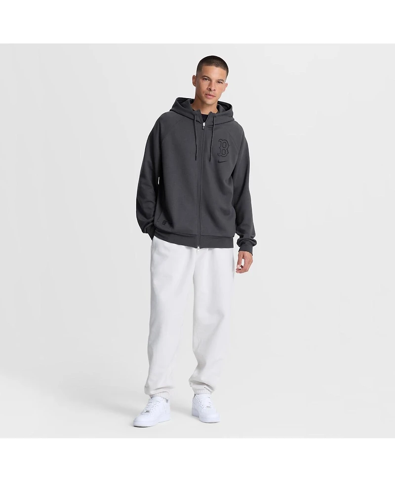 Nike Men's Anthracite Boston Red Sox Authentic Collection Player Raglan Dri-fit Full-Zip Hoodie