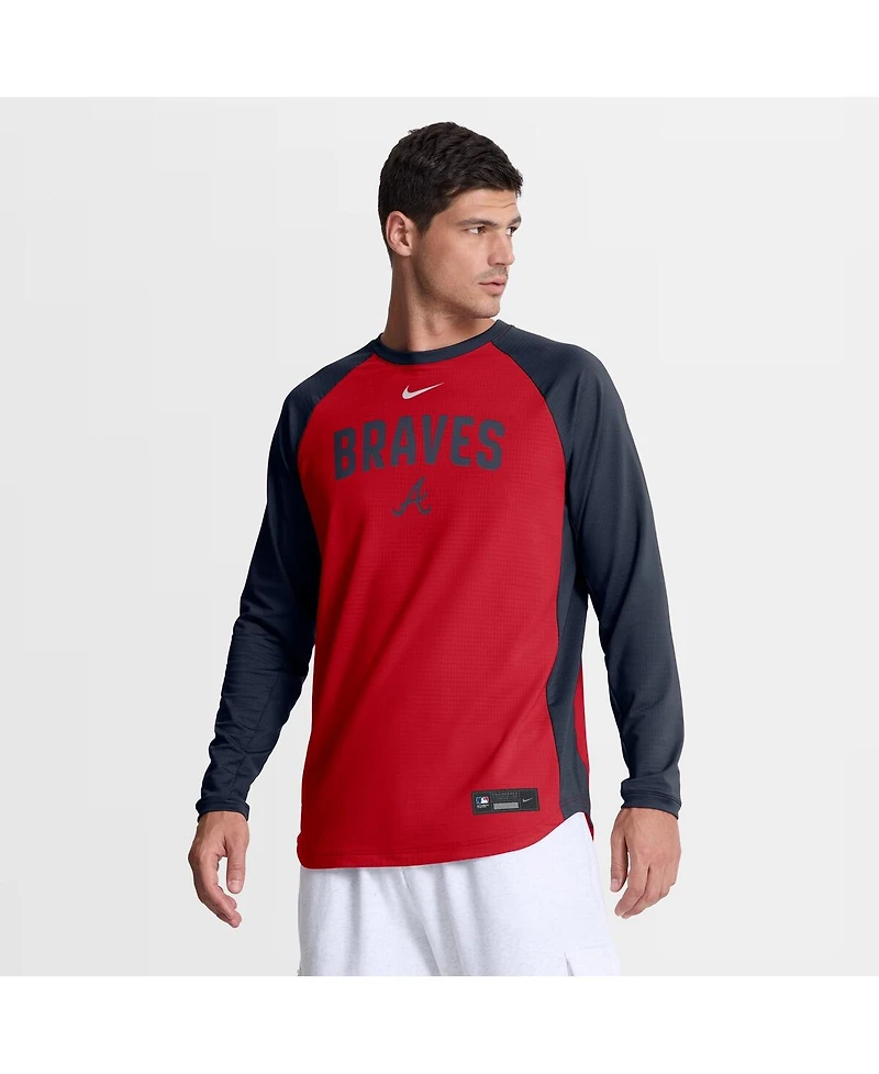 Nike Men's Red Atlanta Braves Authentic Collection Raglan Dri-fit Sweatshirt