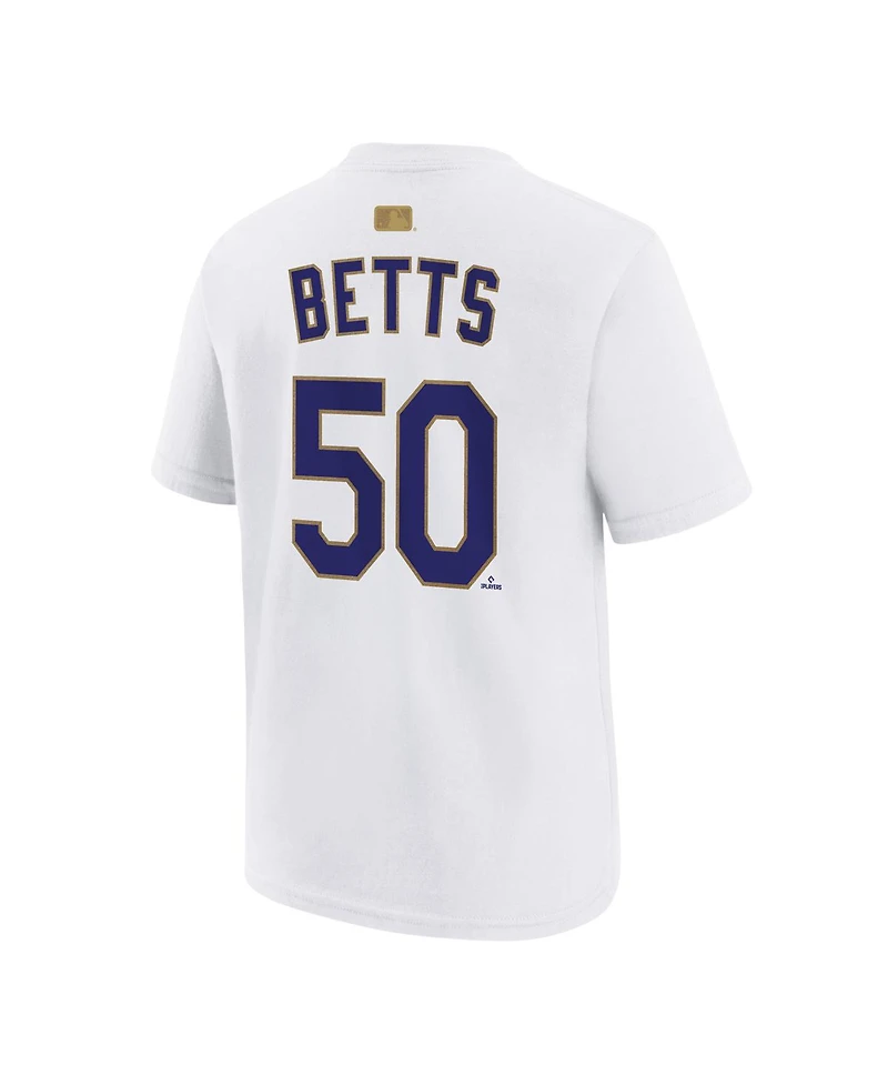Nike Big Boys and Girls Mookie Betts White Los Angeles Dodgers 2026 Gold Collection Name Number T-Shirt