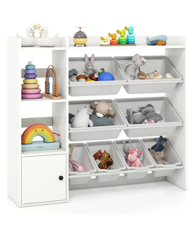 Gouun Kids Toy Storage Bookshelf with Open Shelves and Single-Door Cabinet