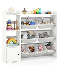Gouun Kids Toy Storage Bookshelf with Open Shelves and Single-Door Cabinet