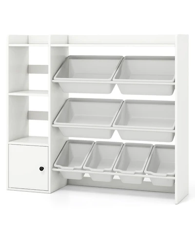 Gouun Kids Toy Storage Bookshelf with Open Shelves and Single-Door Cabinet