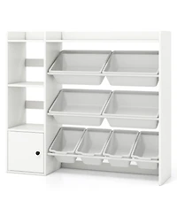 Gouun Kids Toy Storage Bookshelf with Open Shelves and Single-Door Cabinet