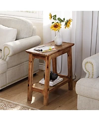 Tribesigns Solid Wood End Tables Set of 2, Narrow 2-Tier Side Table for Small Spaces, Farmhouse Bedside Table Nightstands with Storage