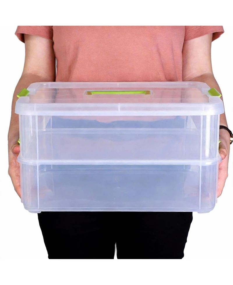Gnuadz 2-Tier Stackable Storage Box with Handle & Latch Lid