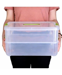 Gnuadz 2-Tier Stackable Storage Box with Handle & Latch Lid