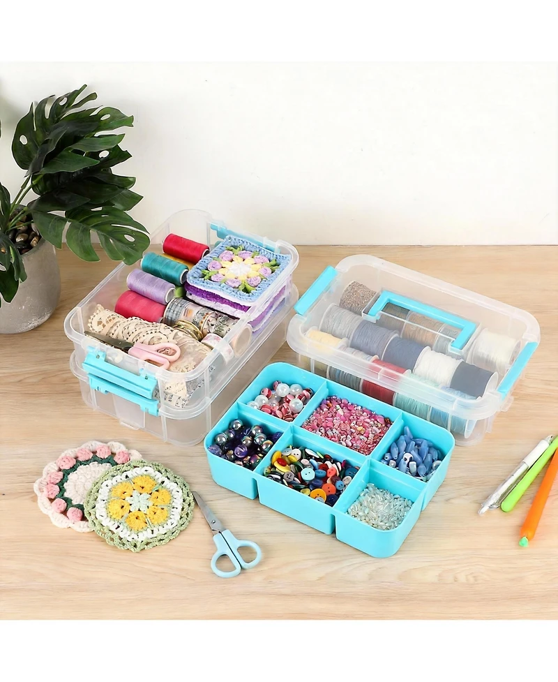 Gnuadz 2 pack 3-Tier Stackable Storage Box with Tray Handle Lid for School Office