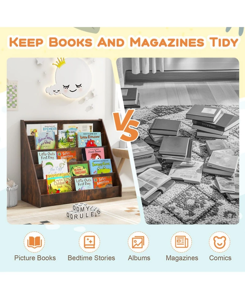 Gouun 5-Tier Front-Facing Kids Bookshelf with Deep Compartments, Montessori Style