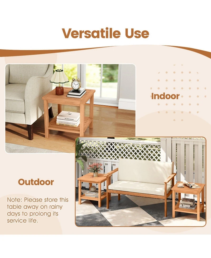 Gouun Acacia Wood 2-Tier Patio Side Table Set of 2 with Slatted Tabletop