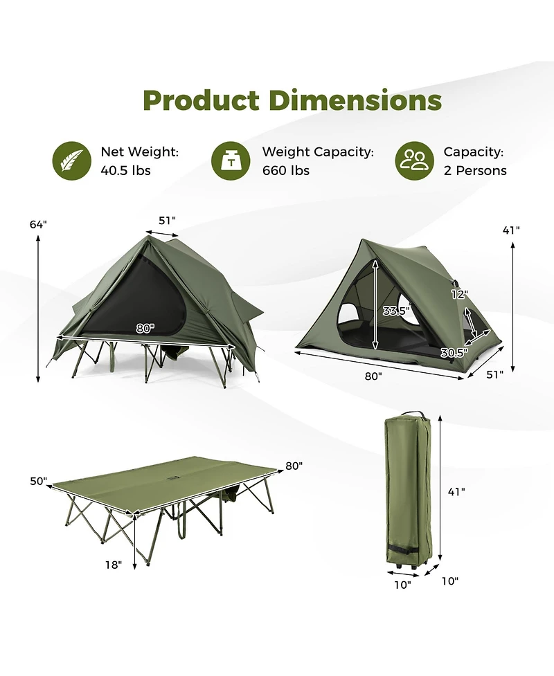 Slickblue Foldable 2 Person Camping Cot Tent Pop Up Shelter with Bag