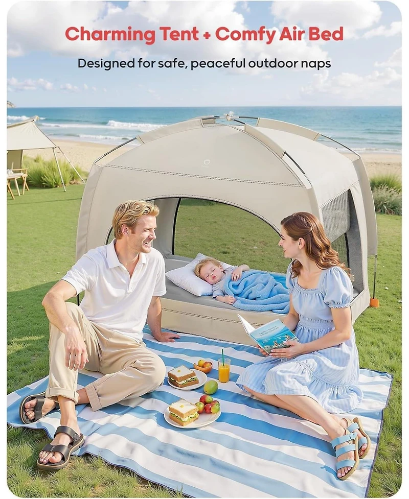 Qpau Inflatable Toddler Travel Bed with Tent – Lightweight Blow Up Kids Air Mattress with Hand Pump – Indoor and Outdoor Portable Sleepi