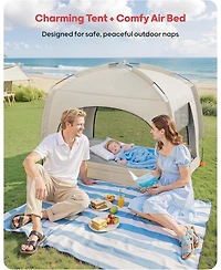 Qpau Inflatable Toddler Travel Bed with Tent – Lightweight Blow Up Kids Air Mattress with Hand Pump – Indoor and Outdoor Portable Sleepi