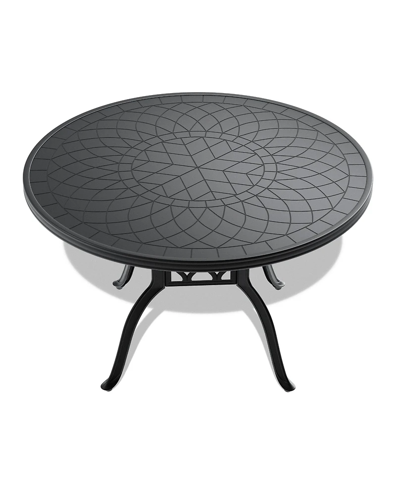 Clihome 47.24-inch Cast Aluminum Patio Dining Table With Frame and Carved Texture on the Tabletop