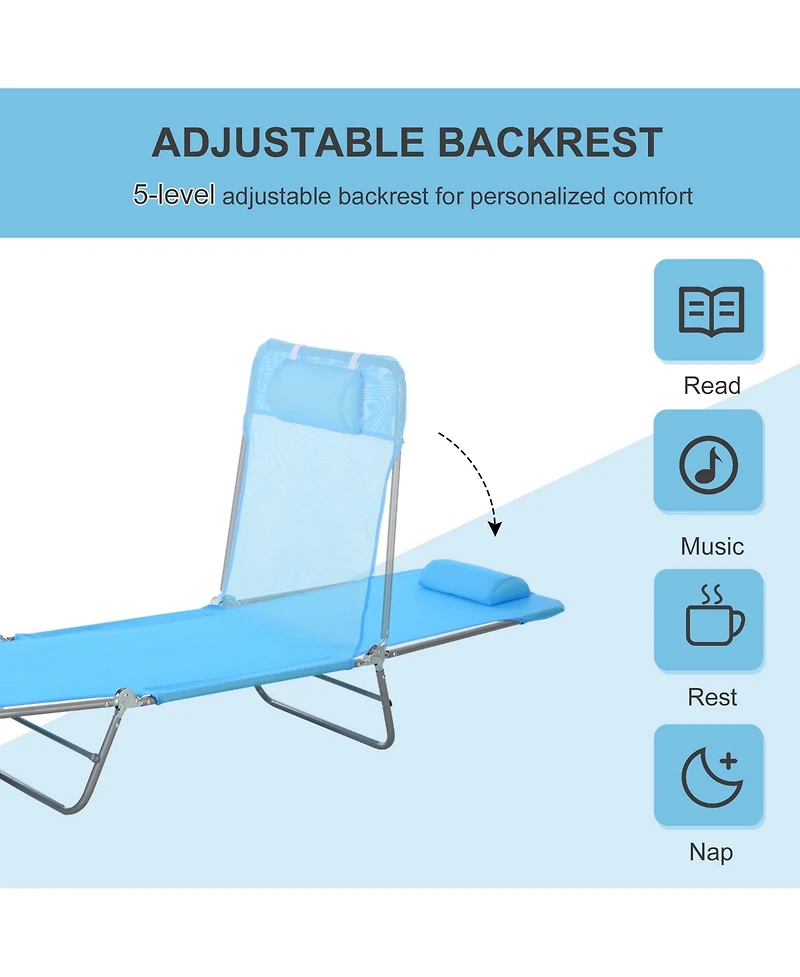 Outsunny Outdoor Folding Chaise Lounge Sun Recliner Beach Patio Lightweight Chair with Sturdy Durable Frame, Blue
