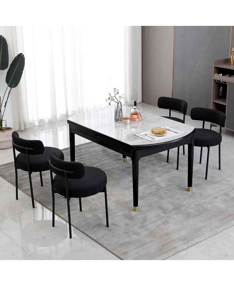 Dyhome Boucle Dining Chairs Set of 1, Upholstered with Black Metal Legs, Modern Accent Chair