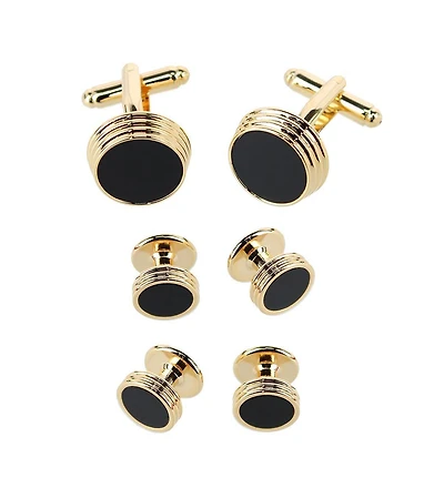 Trafalgar Men's Xaviar Ring Detailed Circular Cufflink Stud Set