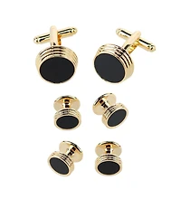 Trafalgar Men's Xaviar Ring Detailed Circular Cufflink Stud Set