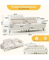 gaomon Sofa Couch, Couches for Living Room, Morden 3 Seater Pu Leather Sofas with Adjustable Headrest and Armrest, for Bedroom, Office