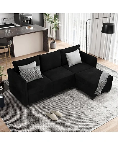 gaomon Sectional Sofa with Storage Four Seat L Shaped Couch Storage Ottoman Modern Velveteen Modular Sectional Apartment