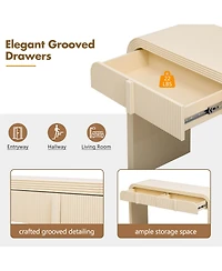 Rainsken 55'' Fluted Console Table, Modern Curved Wood Entryway Table with 2 Storage Drawers and Rounded Silhouette for Living Room, Hallway