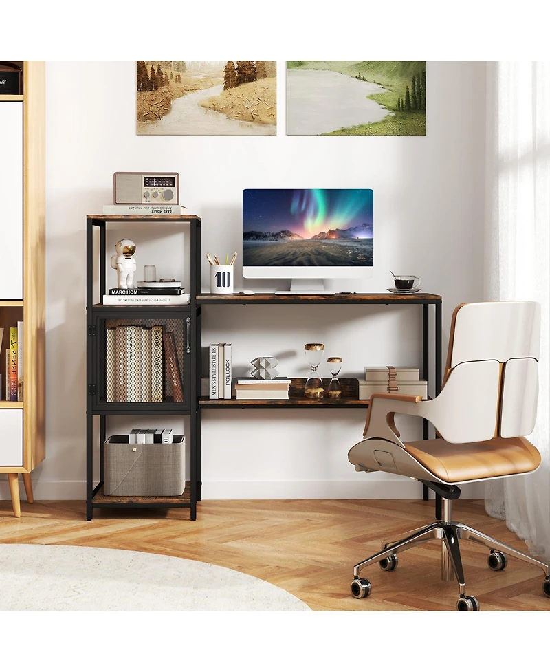 Slickblue Home Office Desk with Bookshelf, Shelves, and Storage Cabinet