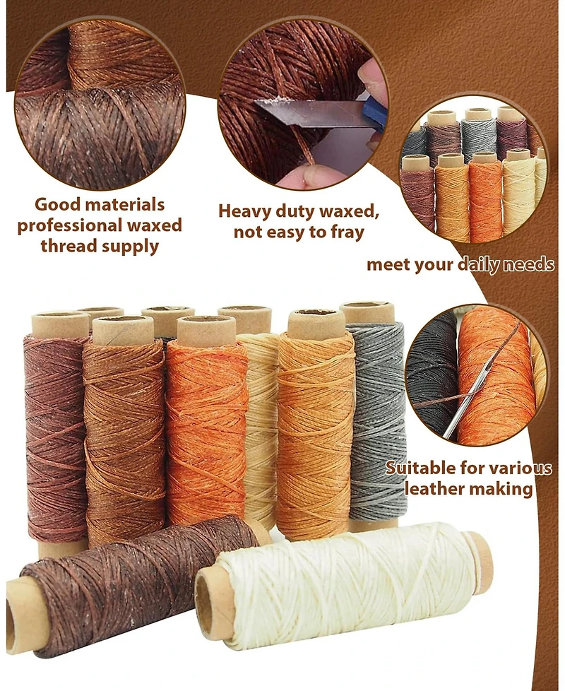 Gnuadz 7-in-1 Leather Working Tools Beginners Kit Waxed Thread Groover Awl Stitching Punch Leathercraft Gifts