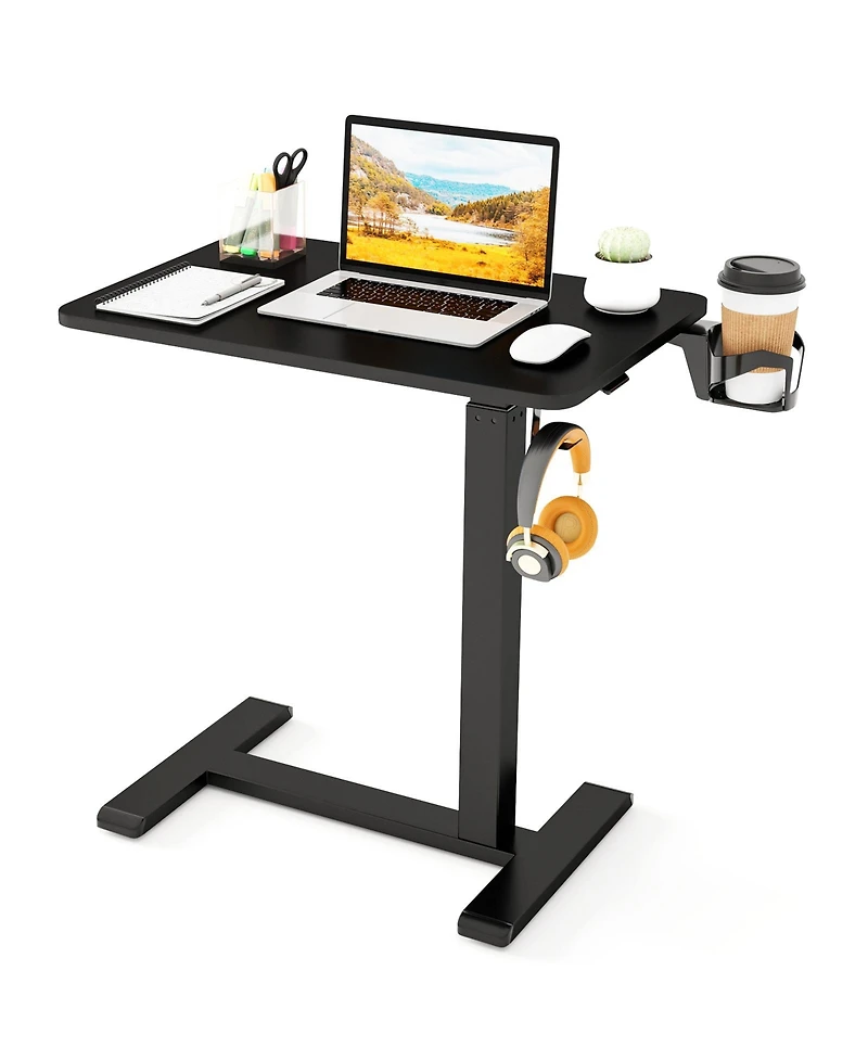 Gouun Mobile Height Adjustable Overbed Table with Cup Holder, 24 x 16 in