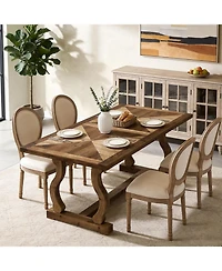 Tribesigns Solid Wood Dining Table for 4-6 People, 63" Farmhouse Rectangle Kitchen Table with Diamond Parquetry Top and S-Scroll Legs