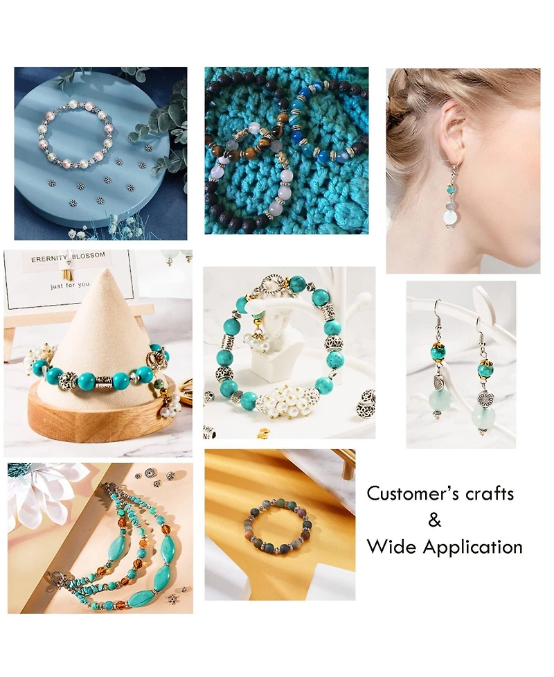 Gnuadz 300pcs 6 Style Tibetan Metal Alloy Spacer Beads Tube Flower Flat Rondelle Bracelet Necklace Earring Jewelry Making