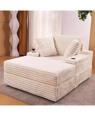 gaomon Oversized Chaise Lounge Chair with Storage Ottoman, Corduroy Sofa Bed Cloud Couch 3 Pillows for Living Room, Bedroom