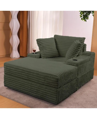 gaomon Oversized Chaise Lounge Chair with Storage Ottoman, Corduroy Sofa Bed Cloud Couch 3 Pillows for Living Room, Bedroom